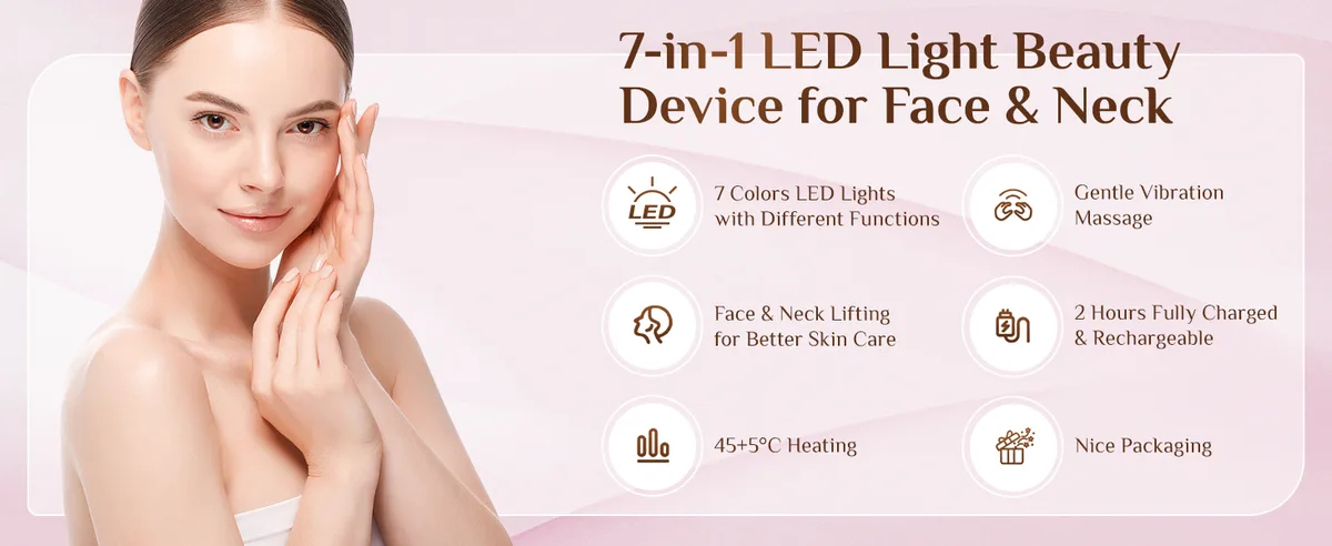 Dopsikn 7-in-1 LED light beauty device for face and neck: features overview