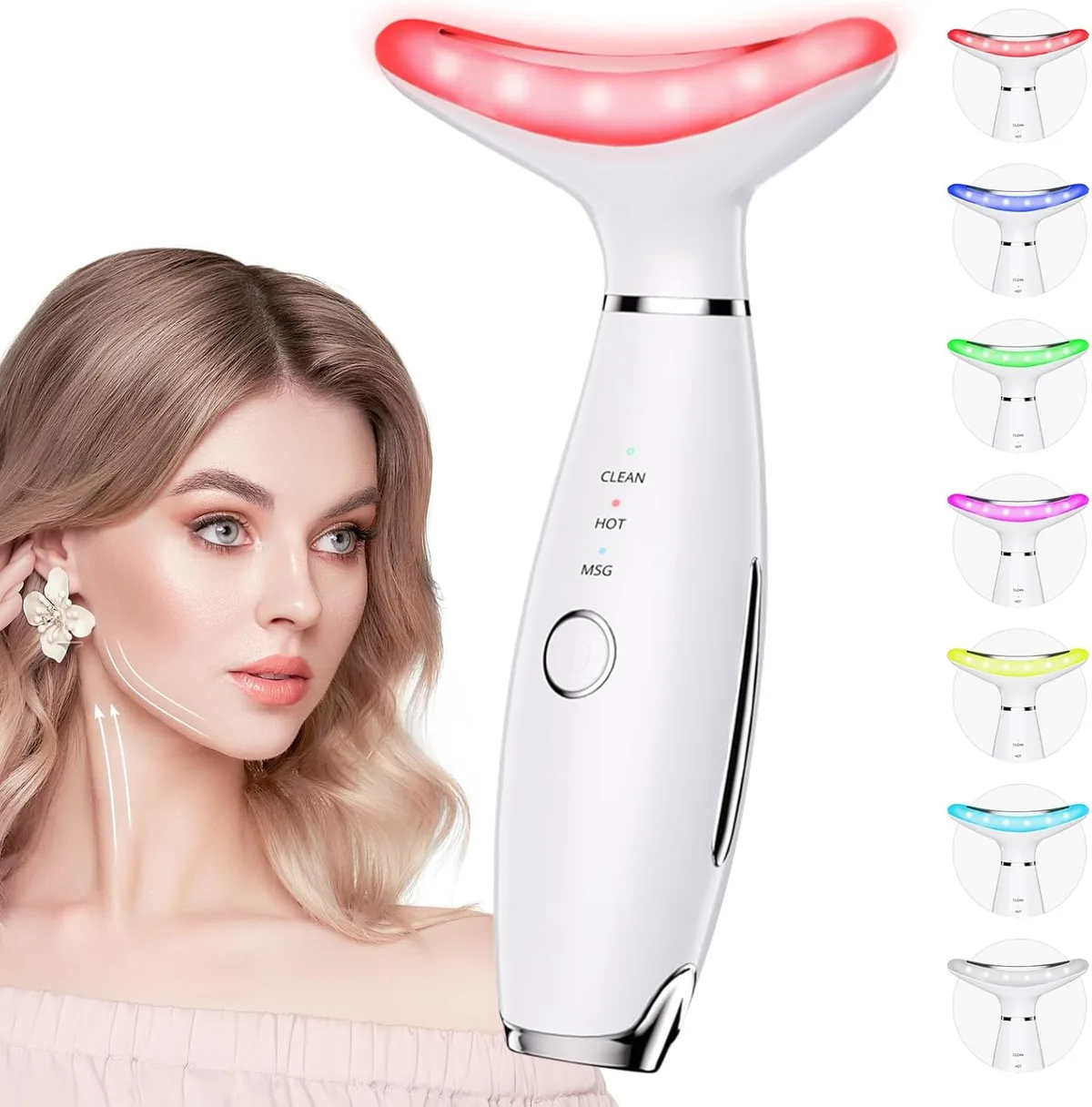 Dopsikn 7-in-1 LED face and neck massager – white, red light on