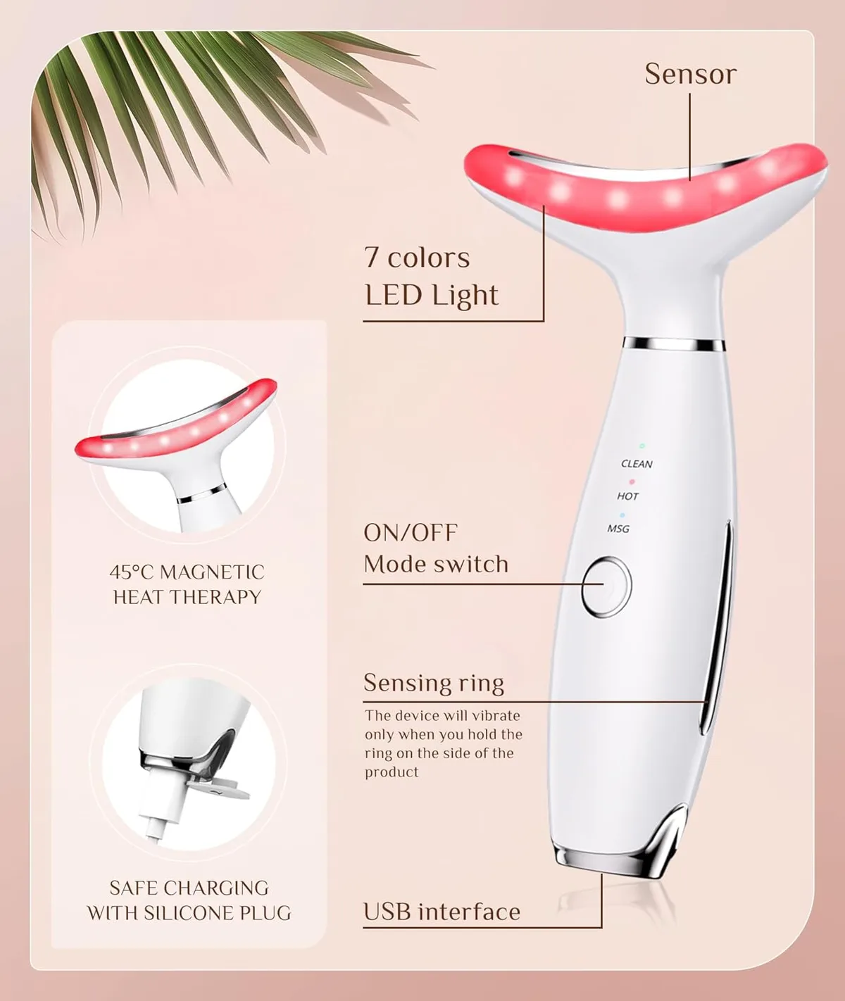 Dopsikn massager features: sensor, LED, USB charging