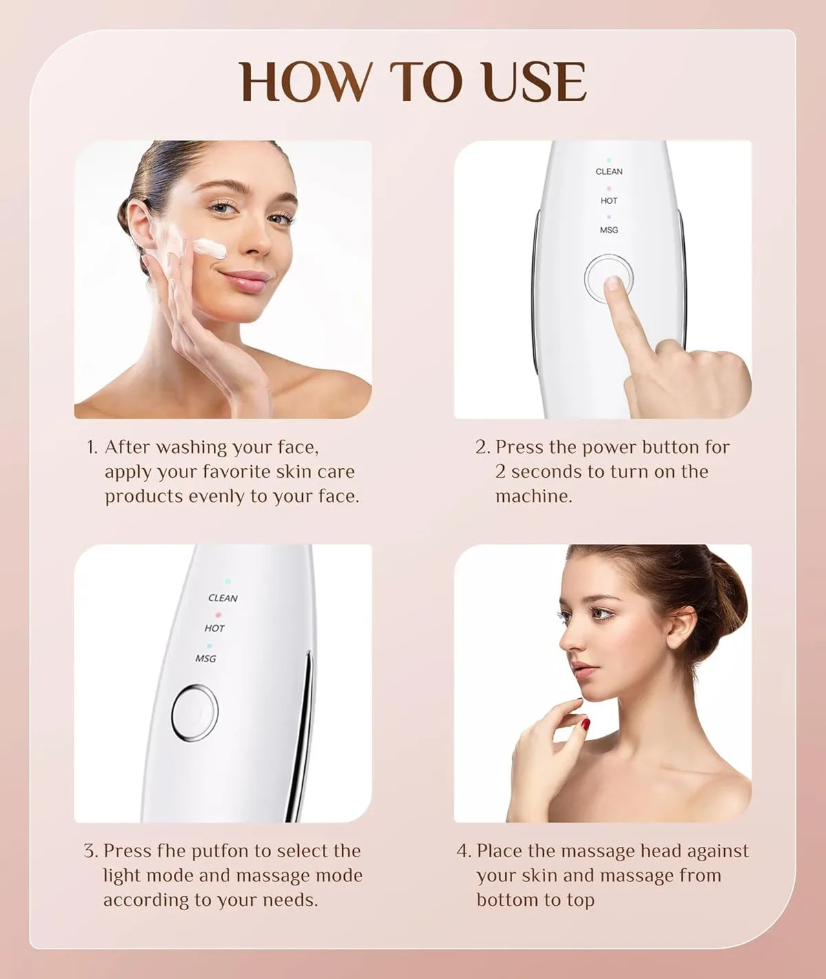 How to use the Dopsikn LED face and neck massager in four steps